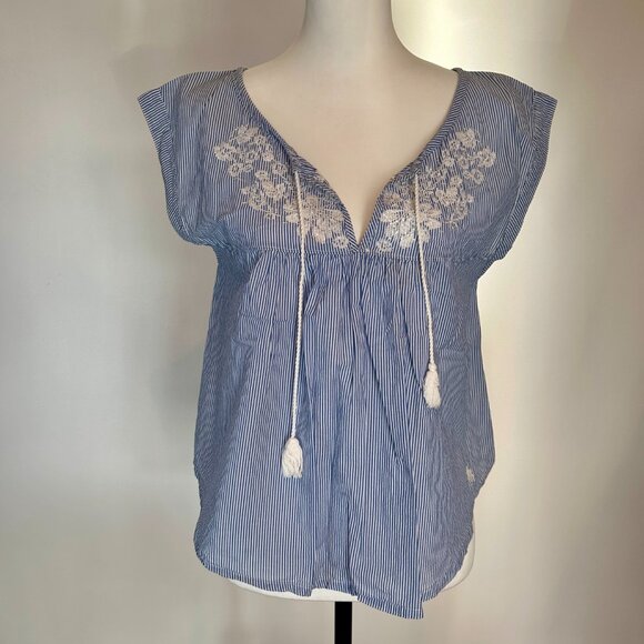 ABERCROMBIE & FITCH blue/white striped blouse - Picture 1 of 6